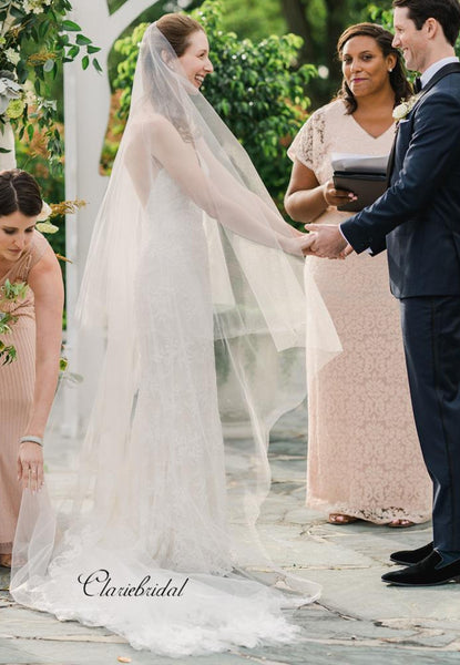 Spaghetti Straps Lace Wedding Dresses, Sexy Open Back Wedding Dresses