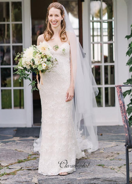 Spaghetti Straps Lace Wedding Dresses, Sexy Open Back Wedding Dresses