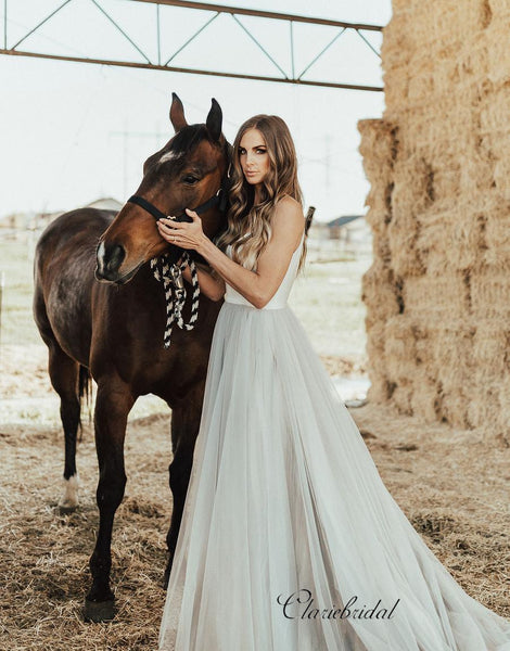 Tulle A-line Wedding Dresses, Spaghetti Straps Simple Wedding Dresses