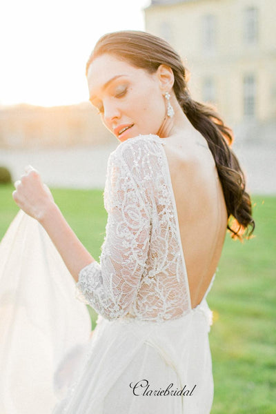 Long Sleeves Elegant Lace Wedding Dresses, Graceful Lace Bridal Gowns