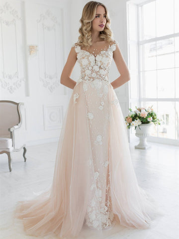 Appliques Elegant Wedding Dresses, Lace Tulle 2020 Wedding Dresses