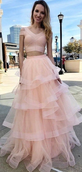 Two Pieces Fluffy Newest Prom Dresses, Tulle A-line Prom Dresses