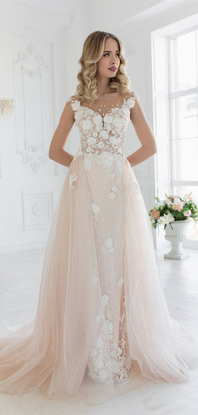 Appliques Elegant Wedding Dresses, Lace Tulle 2020 Wedding Dresses