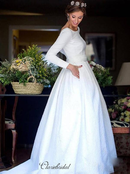 Long Sleeves Satin Wedding Dresses, A-line Wedding Dresses