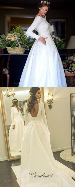 Long Sleeves Satin Wedding Dresses, A-line Wedding Dresses