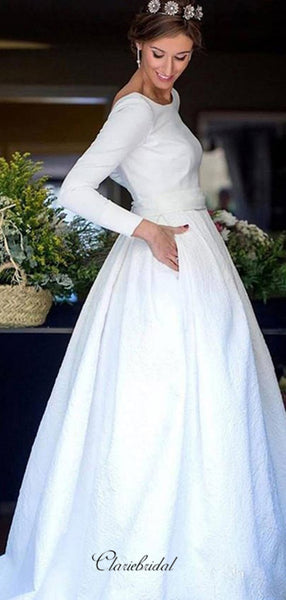 Long Sleeves Satin Wedding Dresses, A-line Wedding Dresses