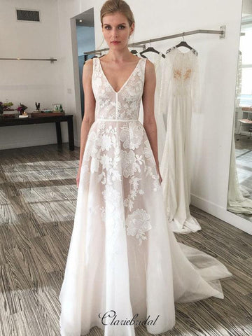 Elegant Appliques Wedding Dresses, Popular A-line Wedding Dresses