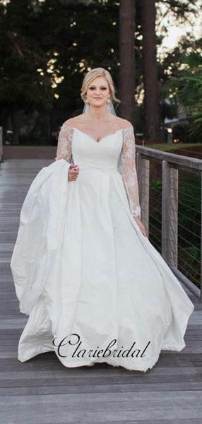 Lace Long Sleeves Wedding Dresses, A-line Stain Wedding Dresses