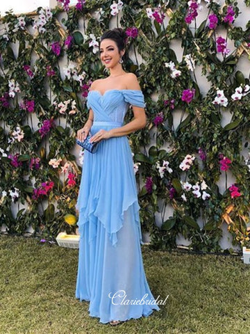 Off Shoulder Chiffon Fashion Prom Dresses, Unique Fancy Long Prom Dresses
