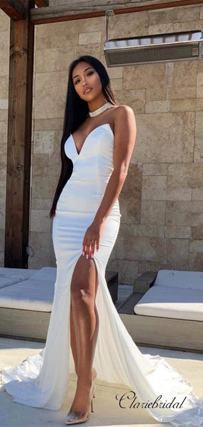 Strapless Sexy Long Prom Dresses, Mermaid Slit 2020 Prom Dresses, Newest Prom Dresses