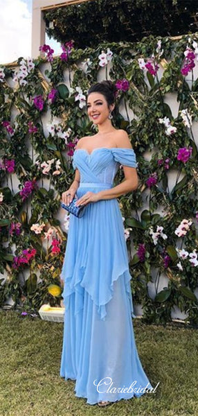 Off Shoulder Chiffon Fashion Prom Dresses, Unique Fancy Long Prom Dresses