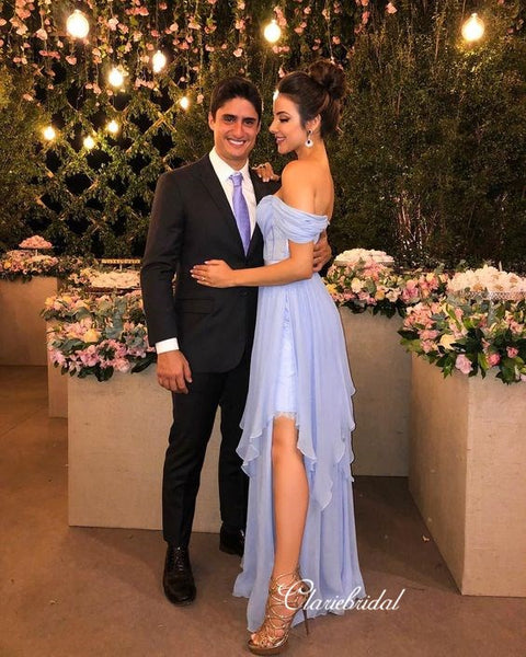 Off Shoulder Chiffon Fashion Prom Dresses, Unique Fancy Long Prom Dresses