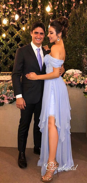 Off Shoulder Chiffon Fashion Prom Dresses, Unique Fancy Long Prom Dresses