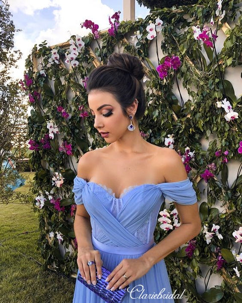 Off Shoulder Chiffon Fashion Prom Dresses, Unique Fancy Long Prom Dresses