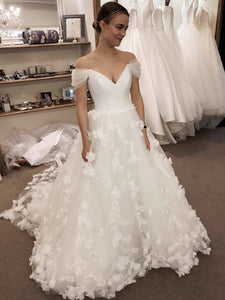 Off The Shoulder A-line Wedding Dresses, Elegant Appliques Wedding Dresses