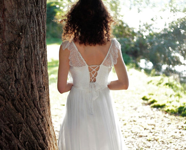 Simple V-neck Lace Wedding Dresses, Chiffon Lace Newest Wedding Dresses