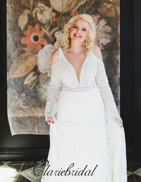 Boho Mermaid Lace Wedding Dresses, Long Wedding Dresses