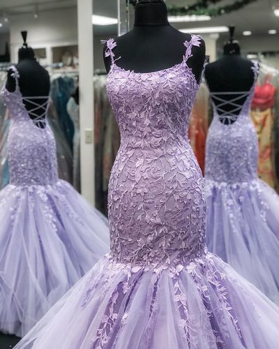 Purple Long Mermaid Lace Tulle Prom Dresses, Lovely Prom Dresses, Newest Prom Dresses