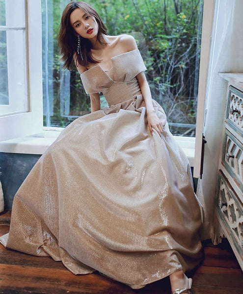 Off The Shoulder Shiny Long Prom Dresses, A-line Newest Prom Dresses