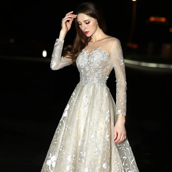 Fantastic Long Sleeves 2020 Bridal Gowns, Elegant Lace Long Wedding Dresses