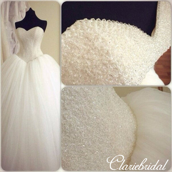 Sweetheart Beaded Top Ball Gown Long Wedding Dresses, Bridal Gown