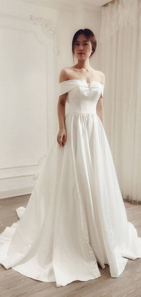 A-line Off The Shoulder Wedding Dresses, Simple Fashion Wedding Dresses