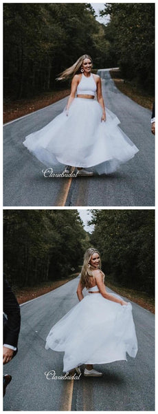 Two Pieces A-line Wedding Dresses, Simple Wedding Dresses