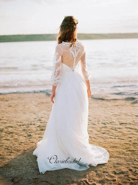 Long Sleeves Lace Wedding Dresses, A-line Beach Wedding Dresses