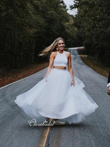 Two Pieces A-line Wedding Dresses, Simple Wedding Dresses