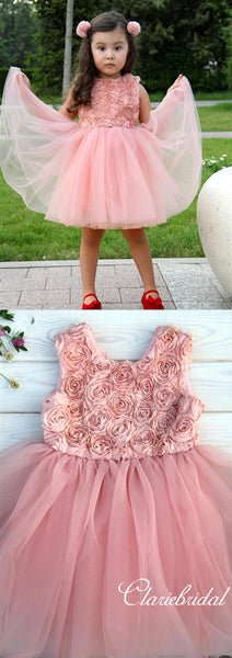 Blush Pink Tulle Lovely 3D Flowers Girl Dresses