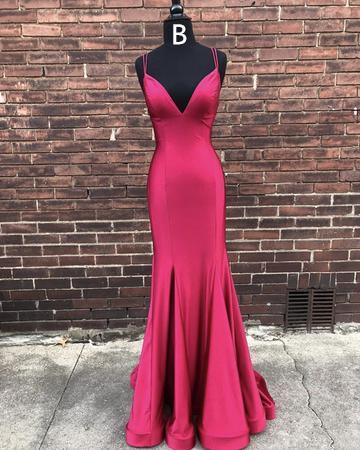 Spaghetti Long Mermaid Elastic Satin Prom Dresses, Cheap Prom Dresses, Prom Dresses