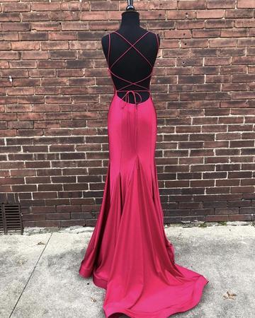 Spaghetti Long Mermaid Elastic Satin Prom Dresses, Cheap Prom Dresses, Prom Dresses