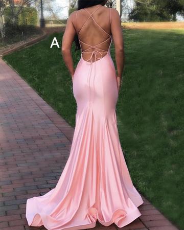 Spaghetti Long Mermaid Elastic Satin Prom Dresses, Cheap Prom Dresses, Prom Dresses