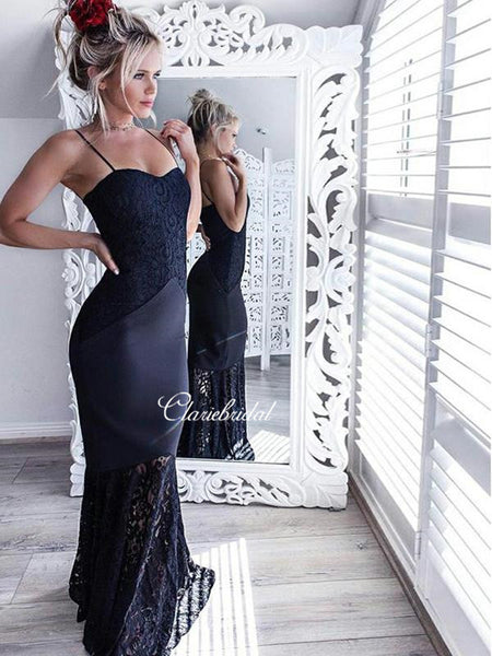 Spaghetti Straps Prom Dresses, Black Sexy Lace Prom Dresses,Popular Prom Dresses