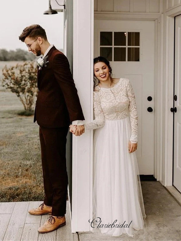 Long Sleeves Lace Wedding Dresses, Beauty A-line Wedding Dresses, Bridal Gowns