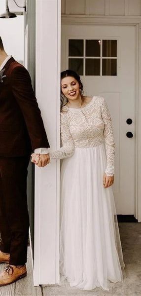 Long Sleeves Lace Wedding Dresses, Beauty A-line Wedding Dresses, Bridal Gowns