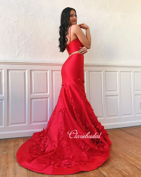Two Pieces Appliques Long Prom Dresses, Mermaid Prom Dresses