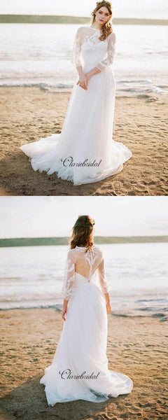 Long Sleeves Lace Wedding Dresses, A-line Beach Wedding Dresses