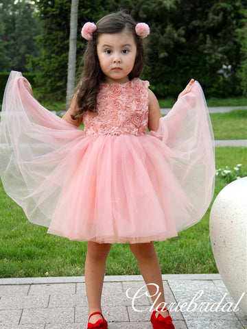 Blush Pink Tulle Lovely 3D Flowers Girl Dresses