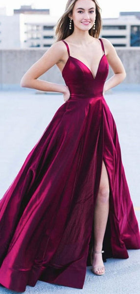 V-neck Simple 2021 Evening Party Prom Dresses, A-line 2021 Prom Dresses Long