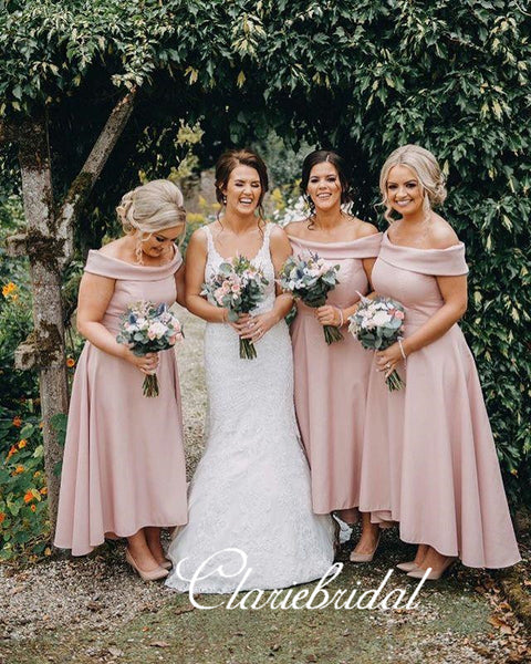 Off Shoulder Pink Hi-low Lovely Bridesmaid Dresses