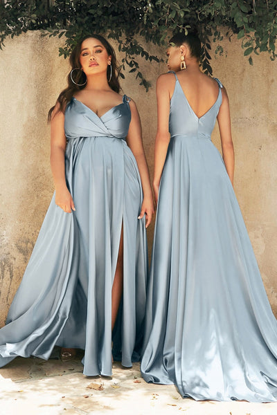 Mismatched Elastic Satin Long Bridesmaid Dresses, Side Slit Bridesmaid Dresses, Popular Affordable Bridesmaid Dresses