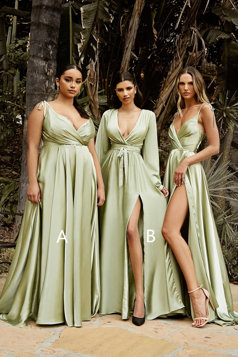 Mismatched Elastic Satin Long Bridesmaid Dresses, Side Slit Bridesmaid Dresses, Popular Affordable Bridesmaid Dresses