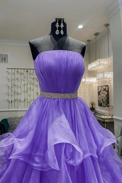 Purple Fluffy Organza Prom Dresses, Cake Prom Dresses, Gorgeous 2022 Long Prom Dresses