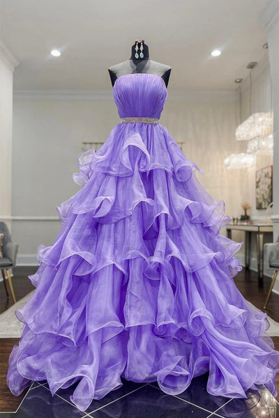 Purple Fluffy Organza Prom Dresses, Cake Prom Dresses, Gorgeous 2022 Long Prom Dresses