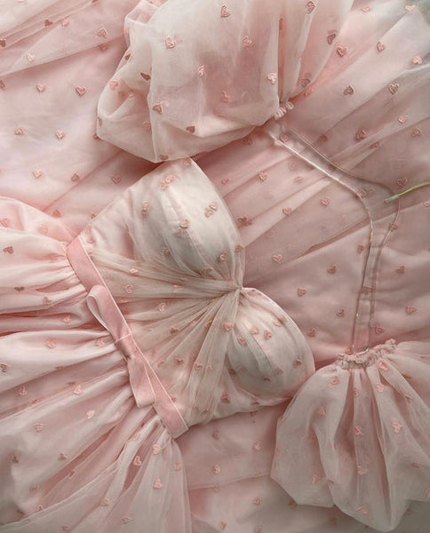 Pink Tiny Heart Long A-line Prom Dresses, Lovely Princess Dresses, Party Dresses, Newest 2022 Prom Dresses