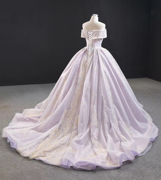 Off Shoulder Shemmering Lace Tulle Prom Dresses, Lovely Evening Gown, 2021 Long Prom Dresses