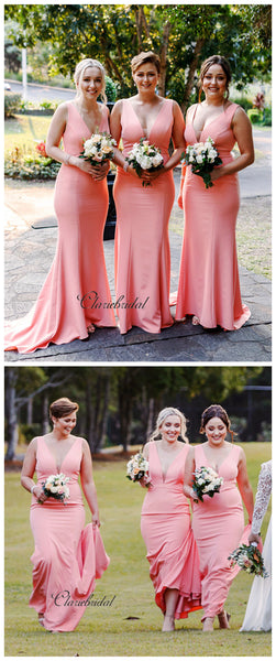 V-neck Bridesmaid Dresses, Newest Mermaid Long Bridesmaid Dresses