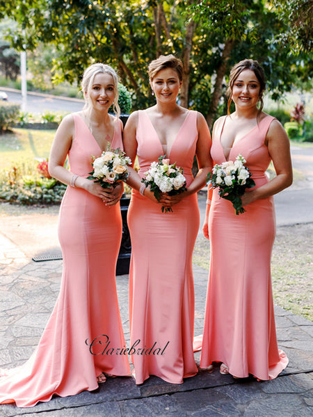 V-neck Bridesmaid Dresses, Newest Mermaid Long Bridesmaid Dresses