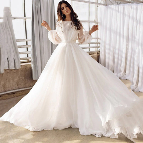 Boho Ivory Chiffon Long Wedding Dresses, Bridal Gown, A-line Wedding Dresses, Affordable Wedding Dresses